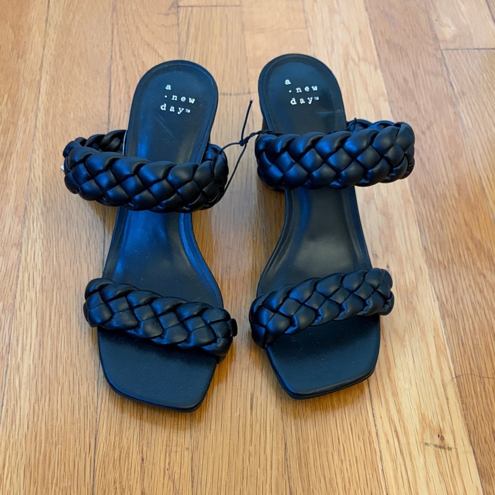 A New Day Women's Black Double Braided Heeled Sandals